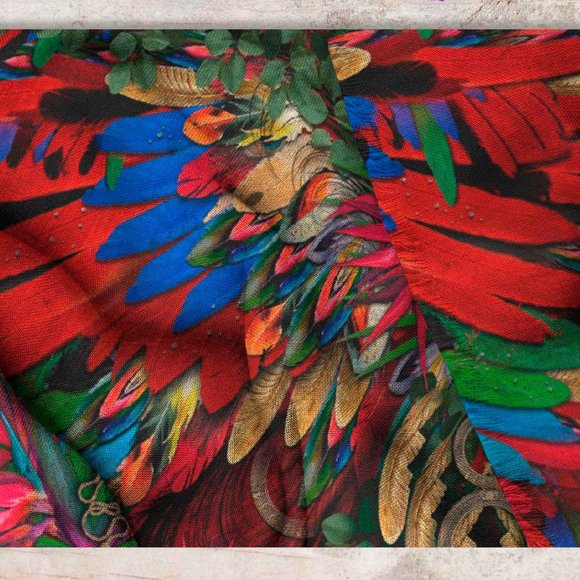Scarlet Macaw Wings Redbird of Paradise Long Scarf Shawl - Picture 8 of 13